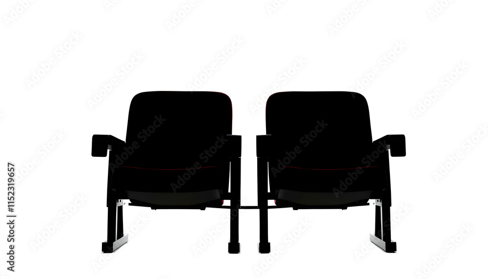Obraz premium Two vintage movie theater chairs isolated on white, silhouette