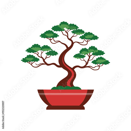 Elegant Bonsai Tree Illustration - Decorative Pot and Artistic Design