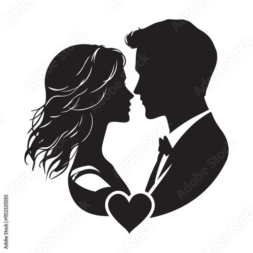 Romantic Silhouette of a Couple with Heart Symbol