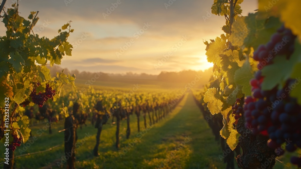 Naklejka premium Serene Vineyard in Early Morning Light with Soft Focus