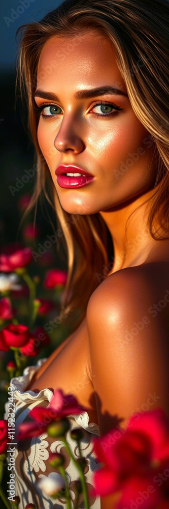Chiaroscuro Portrait of a Radiant Woman in a Flower Field Chiaroscuro Portrait of a Radiant Woman in a Flower Field