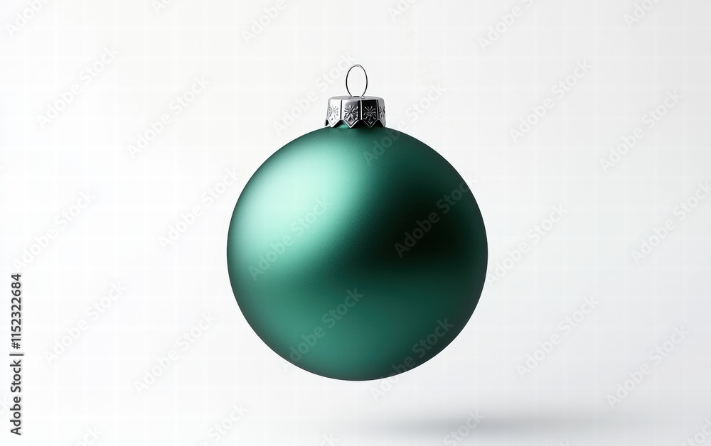 A matte green Christmas ornament with a simple and elegant design levitating mid-air, on a clean white background A matte green Christmas ornament with a simple and elegant design levitating mid-air, on a clean white background
