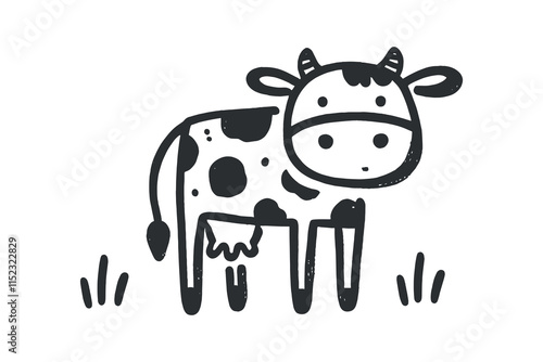 Minimalistic hand drawn cow illustration with bold black lines on white