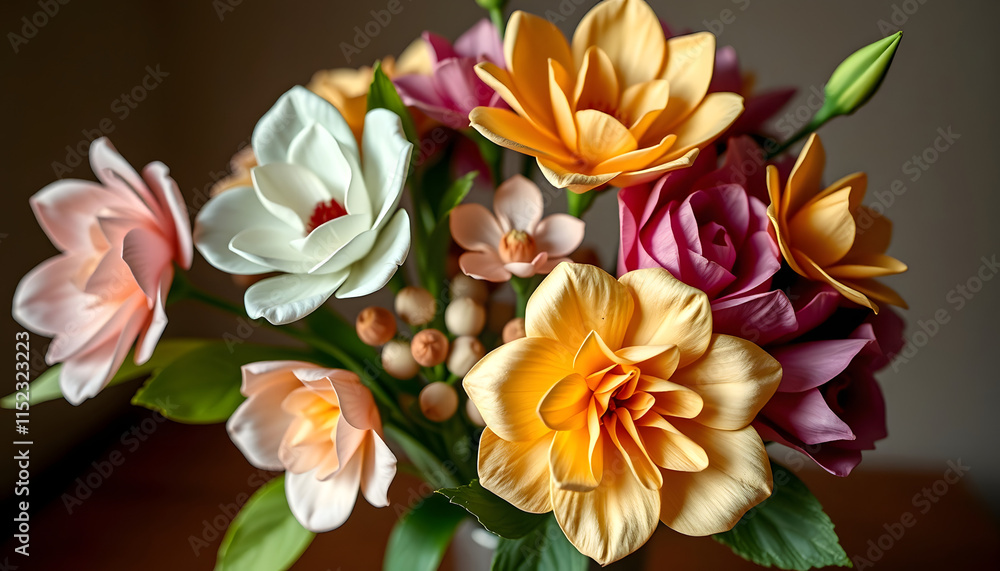 Naklejka premium vintage flowers bouquet, origami, with white tones