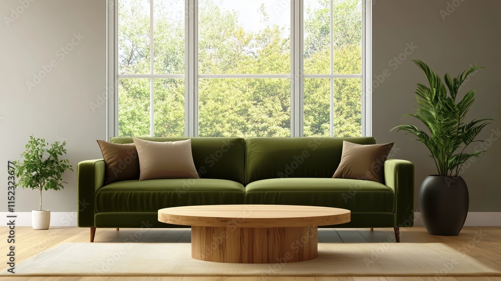 Fototapeta premium Minimalist living room with a green sofa