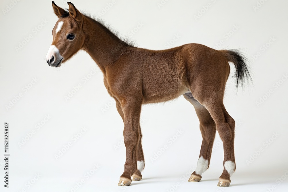 Obraz premium a brown foal stands on a white background