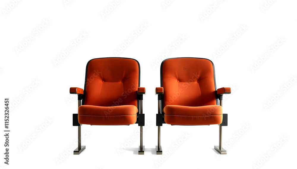 Obraz premium Two vintage movie theater chairs isolated on white, detailed