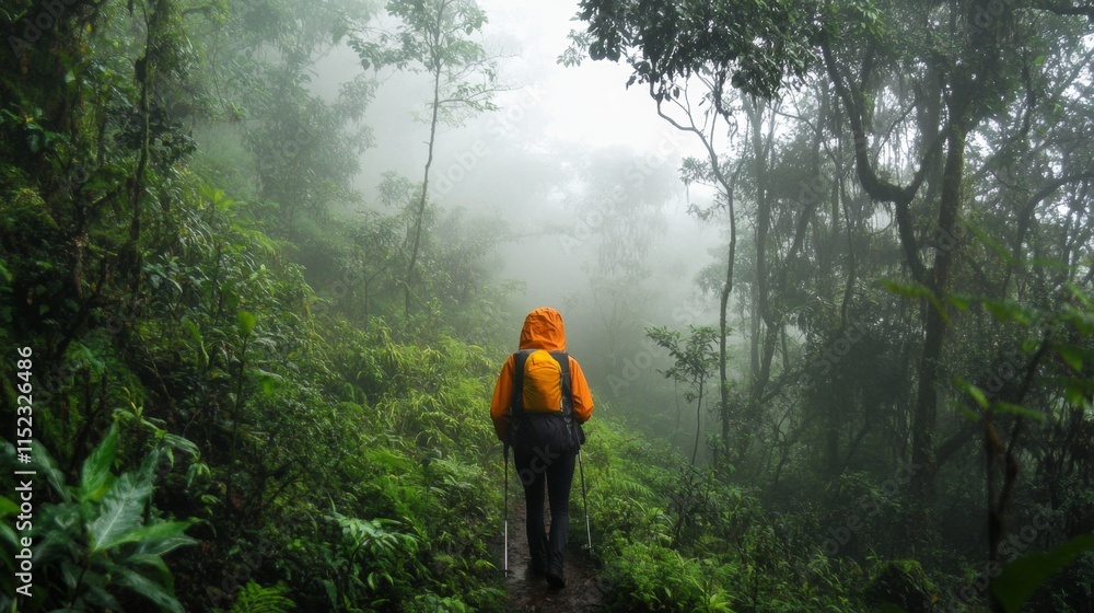 Hiking adventure through misty rainforest trails cloud forest photo journey lush greenery outdoor perspective nature exploration Hiking adventure through misty rainforest trails cloud forest photo journey lush greenery outdoor perspective nature exploration