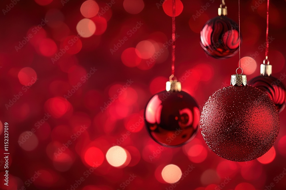 Elegant Ruby Red christmas baubles on a bokeh background Elegant Ruby Red christmas baubles on a bokeh background