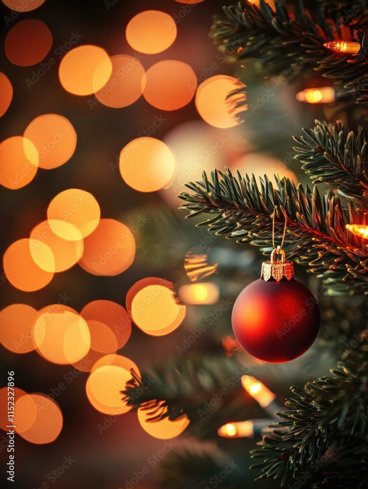 Festive Christmas Tree Decoration with Blurred Lights Festive Christmas Tree Decoration with Blurred Lights
