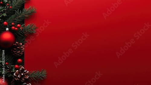 A background with red gradient with placeholder for logo and other half with realistic christmas photo