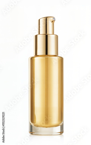 Gold Makeup Dropper Vial Isolated On White.