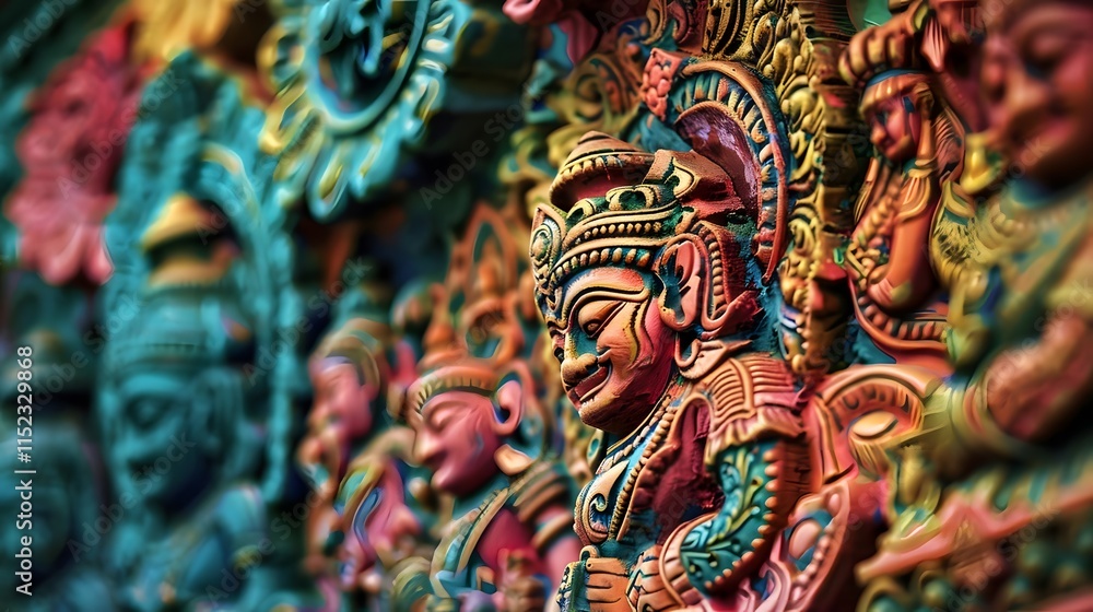 Visitors marvel at intricate carvings in vibrant hues Visitors marvel at intricate carvings in vibrant hues