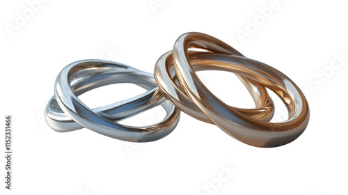 A set of intertwined wedding rings, isolated on transparent 