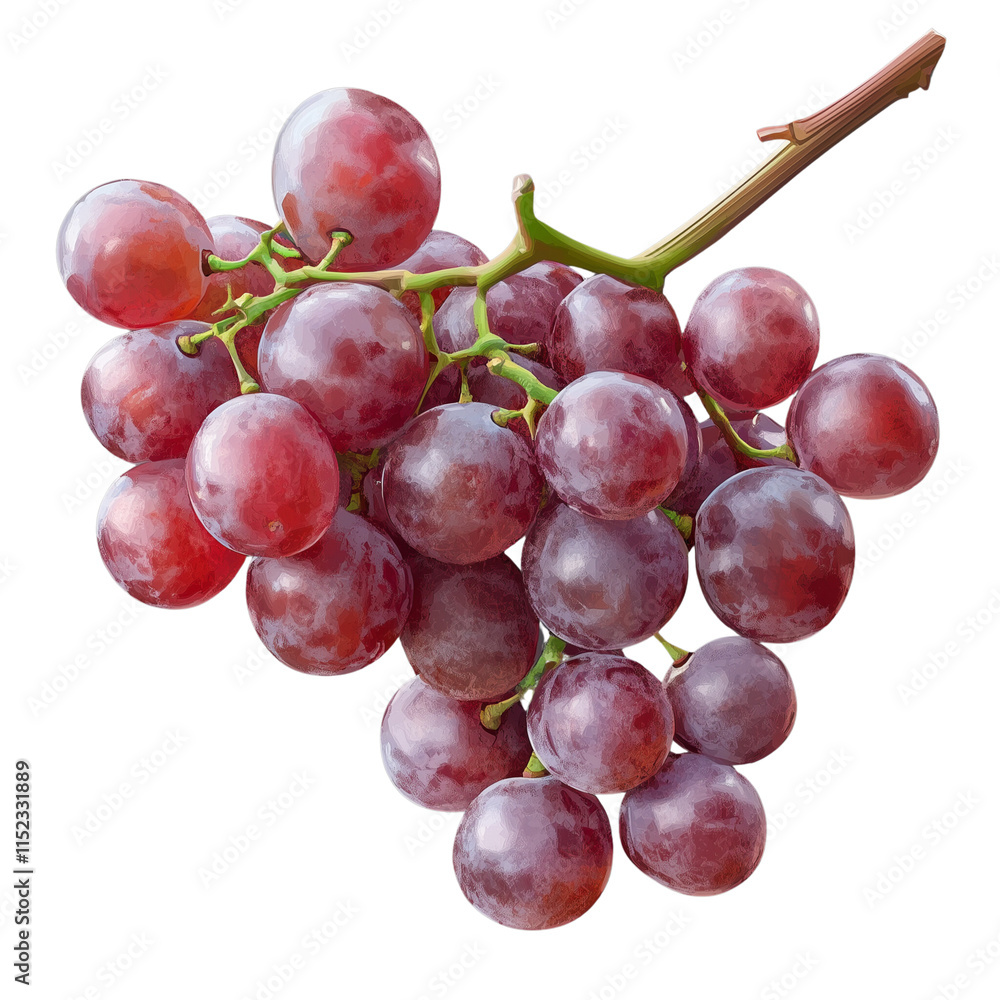 Bunch of red grapes on a branch, isolated, transparent background Bunch of red grapes on a branch, isolated, transparent background