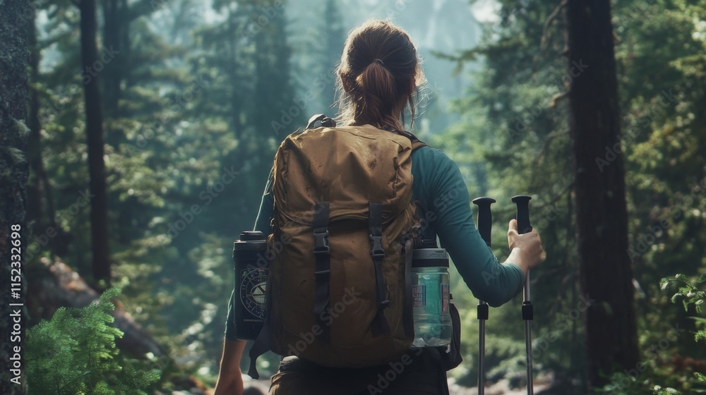 Adventurous hiker exploring lush forest trails scenic nature landscape serene atmosphere inspirational journey Adventurous hiker exploring lush forest trails scenic nature landscape serene atmosphere inspirational journey