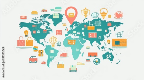 Wallpaper Mural Global business logistics strategies worldwide infographic digital environment aerial view supply chain optimization Torontodigital.ca