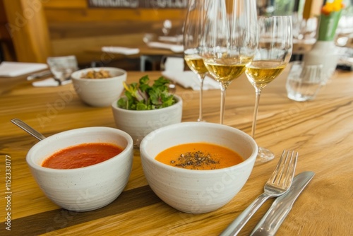 Lubia Bil Zeit, un delicioso plato caliente servido con salsas y acompañamientos frescos en un restaurante acogedor photo