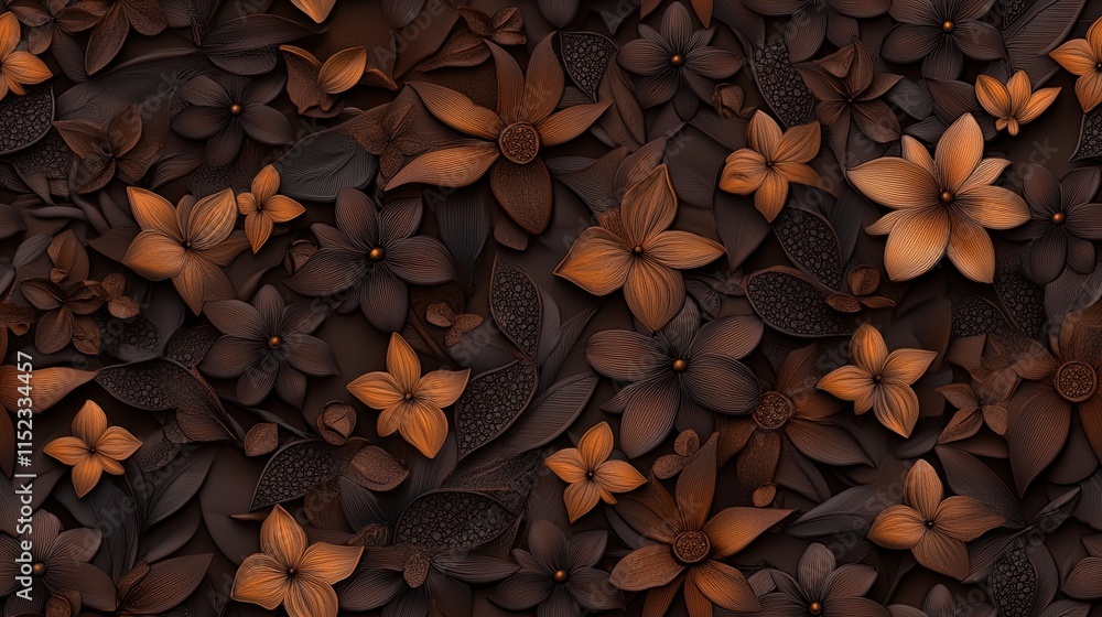 This design features a seamless pattern of lily flowers in subtle light brown tones, presenting a sophisticated and elegant aesthetic SEAMLESS PATTERN This design features a seamless pattern of lily flowers in subtle light brown tones, presenting a sophisticated and elegant aesthetic SEAMLESS PATTERN