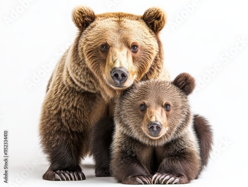 Wallpaper Mural a brown bear and cub pose together on a white background Torontodigital.ca