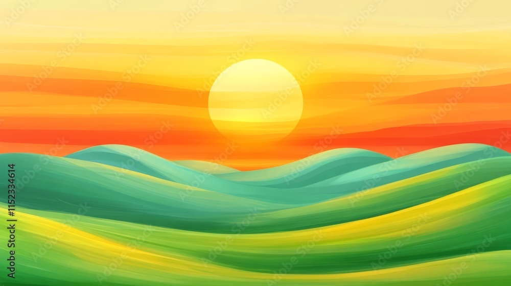 Serene Sunset Over Rolling Hills with Panoramic View Serene Sunset Over Rolling Hills with Panoramic View