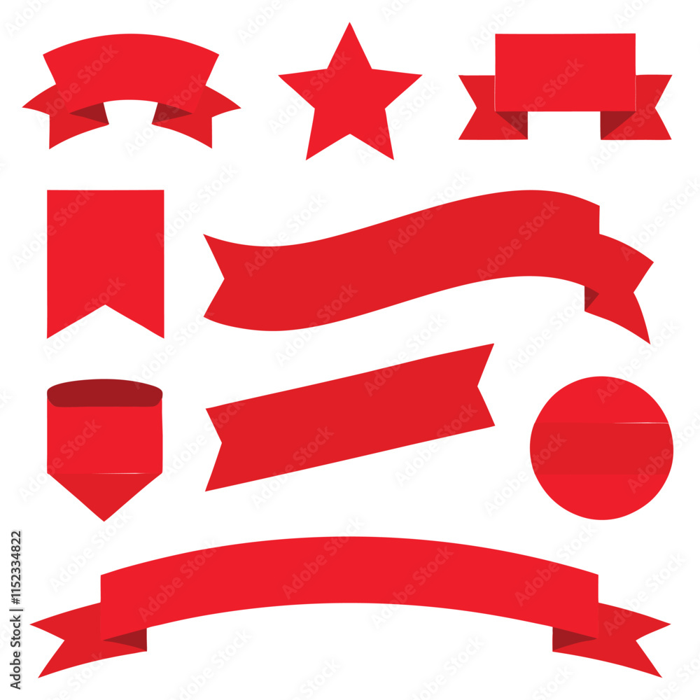 Red ribbon set with various decorative shapes and designs Red ribbon set with various decorative shapes and designs