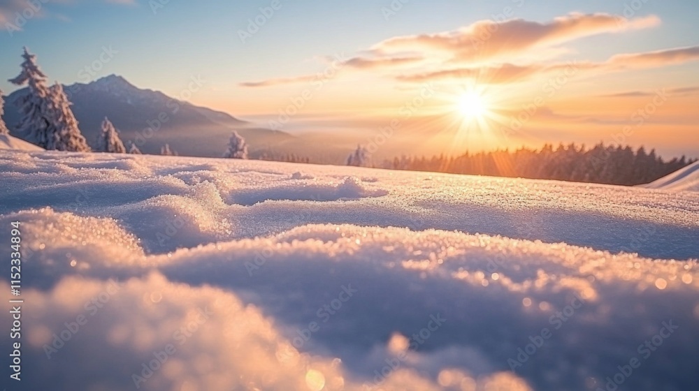 Snowy Landscape with Vibrant Colors at Sunset Snowy Landscape with Vibrant Colors at Sunset