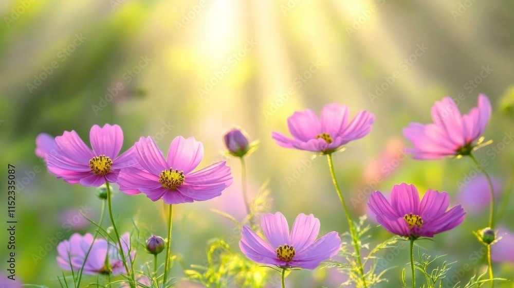 Fototapeta premium Delicate blossoms dance in sunlight nature garden floral photography serene atmosphere close-up beauty of spring