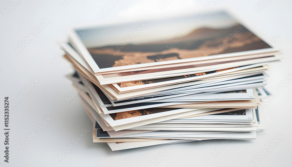 Stack of old photos, Paper Cutout style, with white tones Stack of old photos, Paper Cutout style, with white tones