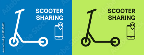 Kicksharing banner with electric kick scooter icon. Vector illustration