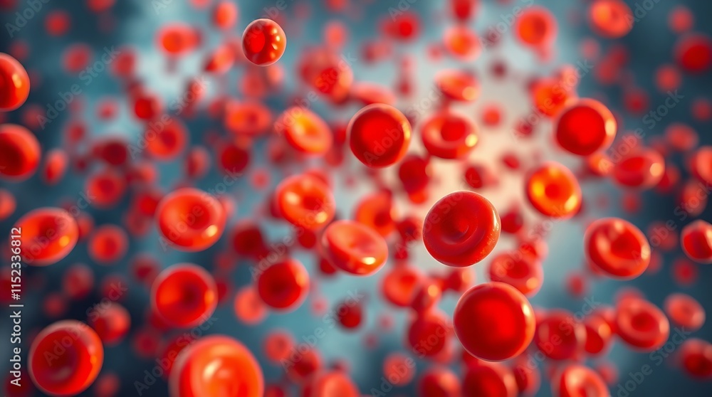 High-angle perspective view of blood cells in warm colors, reds, oranges, and yellows, from an elevated viewpoint. High-angle perspective view of blood cells in warm colors, reds, oranges, and yellows, from an elevated viewpoint.