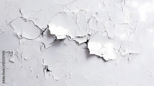 A monochromatic snapshot of a fissure on a white-painted wall with flaking paint. Fissure. Illustration