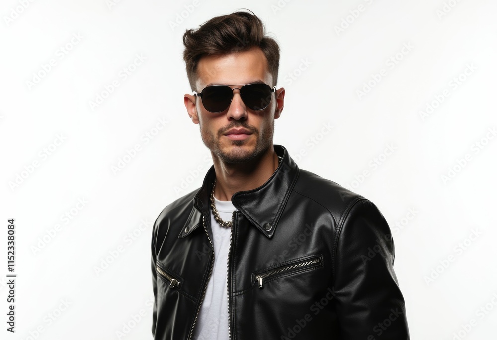Obraz premium A man in a black leather jacket and sunglasses