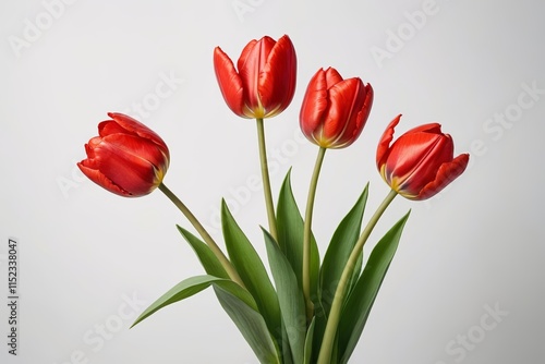 there are three red tulips in a vase on a table