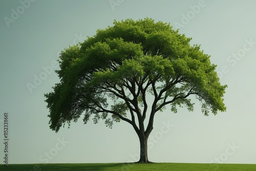 there is a lone tree in a grassy field with a sky background photo