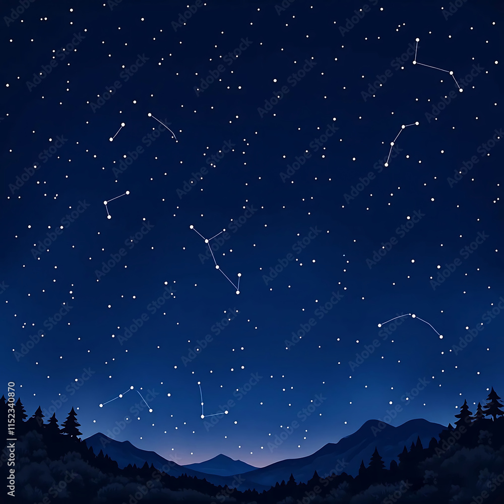 Fototapeta premium Blue night starry sky, space, background for screensaver. Astrology, horoscope, zodiac signs