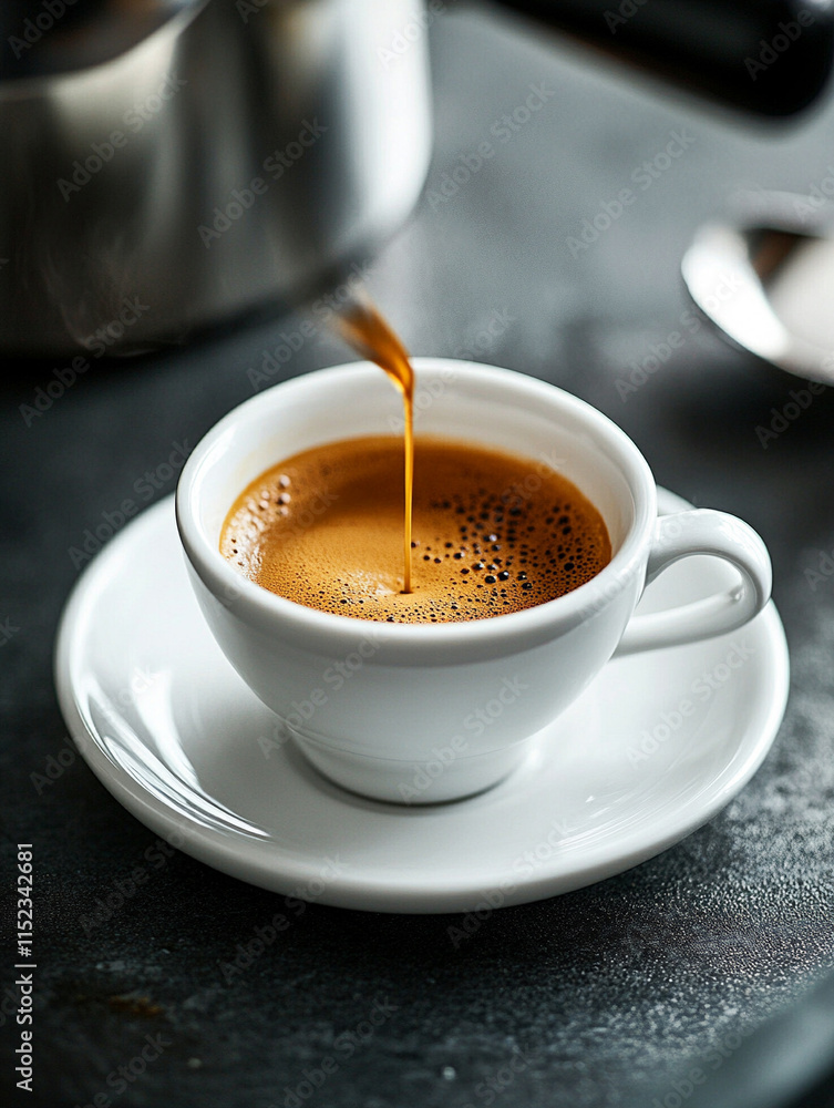 Freshly brewed coffee pouring into a white cup Freshly brewed coffee pouring into a white cup