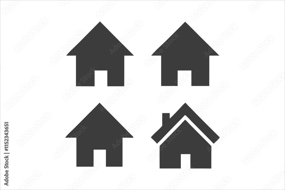 Simple monochrome house icon set Simple monochrome house icon set