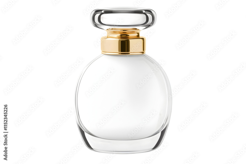 Elegant glass perfume bottle with golden accent and transparent background showcasing a minimalist design ideal for beauty products and fragrances Elegant glass perfume bottle with golden accent and transparent background showcasing a minimalist design ideal for beauty products and fragrances