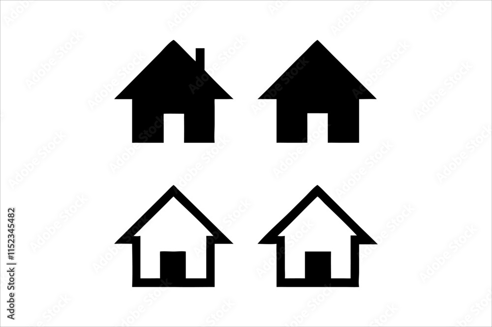 Simple monochrome house icon set Simple monochrome house icon set