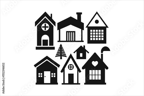 Simple monochrome house icon set