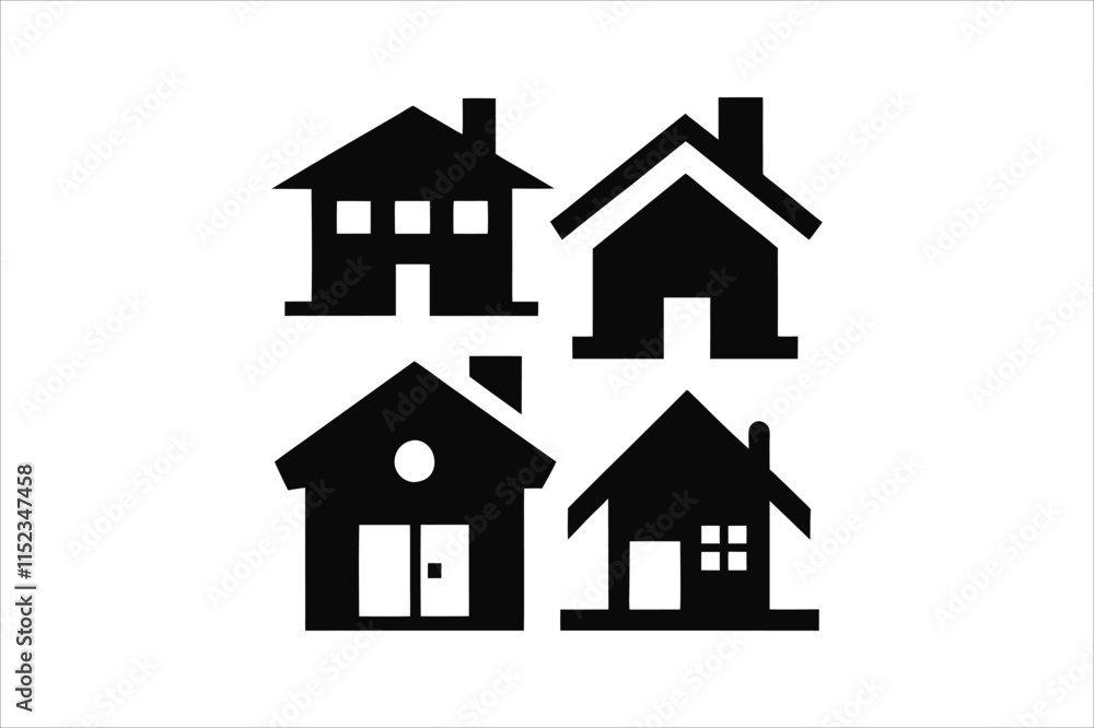 Fototapeta premium Simple monochrome house icon set