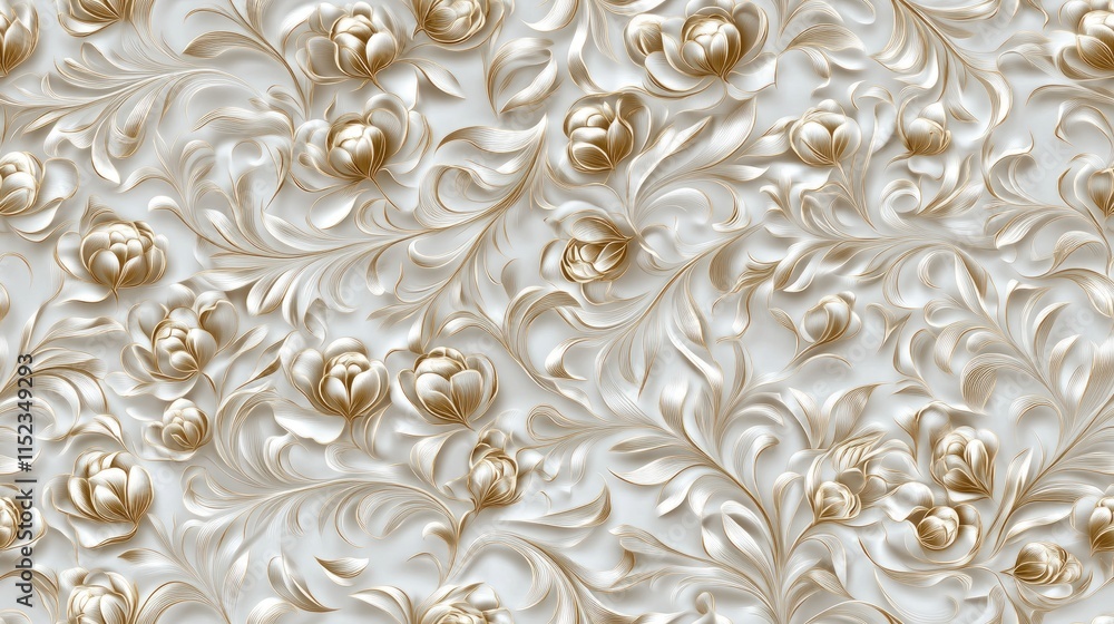 Intricate floral design displays luxurious golden line art with carnations and peonies, perfect for product packaging or invitations. SEAMLESS PATTERN Intricate floral design displays luxurious golden line art with carnations and peonies, perfect for product packaging or invitations. SEAMLESS PATTERN