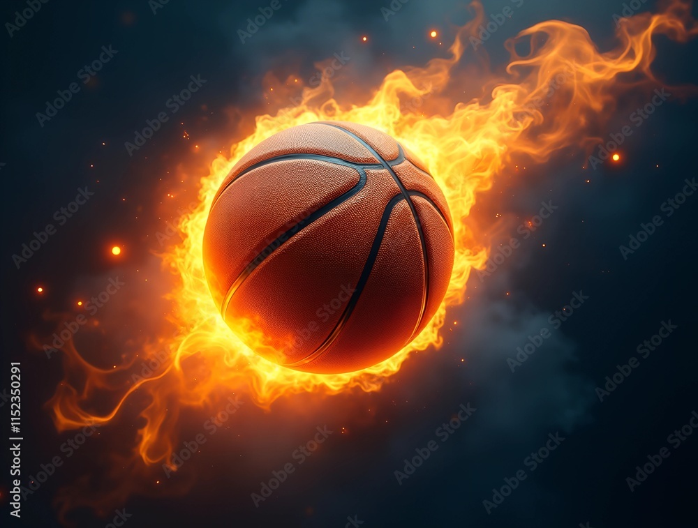 Obraz premium Basketball ignites with flames in dynamic sports representation