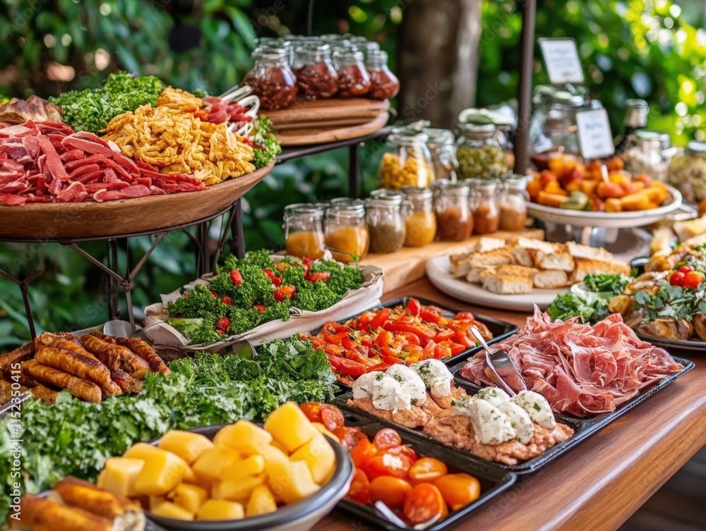a buffet of fresh food with vegetables, fruits, and meats a buffet of fresh food with vegetables, fruits, and meats