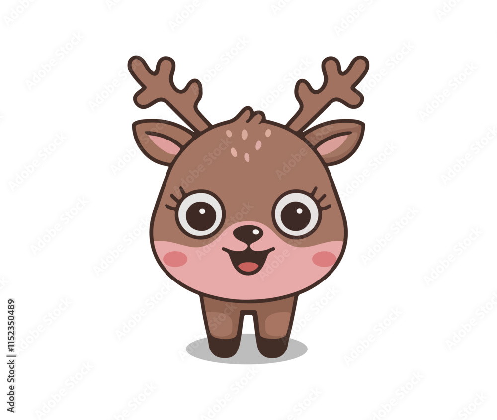 Cute cartoon reindeer, big eyes, a smiling expression Cute cartoon reindeer, big eyes, a smiling expression