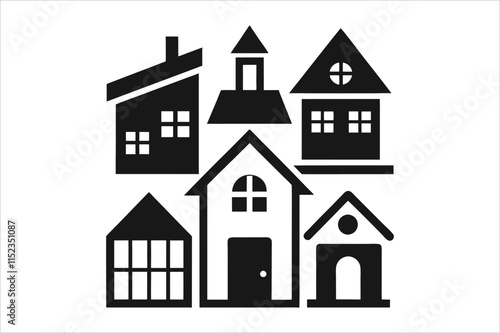 Simple monochrome house icon set