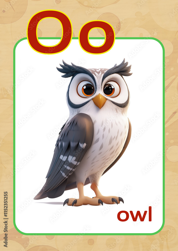 Obraz premium English alphabet for children with pictures, letter O with an owl image