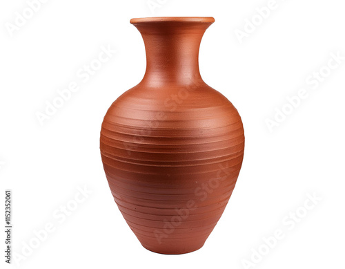 Clay vase isolated on white background, cutout photo