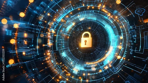 A virtual vault and locks, symbolizing the safeguarding of sensitive information. Cyber security technology concept